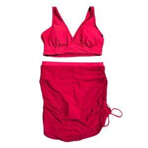 NWT | Blooming Jelly Red 2-Piece Swimsuit | Ruched Swim Skirt | V-Neck | Large